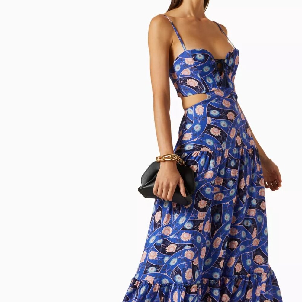 Agua Bendita Caprice Boreal Maxi Dress – Cutout Lace-Up Linen Viscose Blend